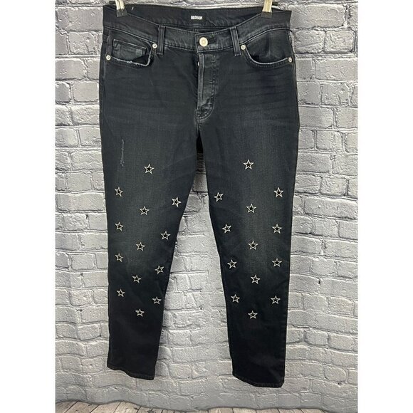 Hudson Jeans Denim - Hudson Riley Crop Jeans Womens 29 Black Relaxed Straight Stars Button Fly